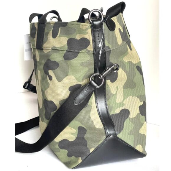 Coach Tote 38 Camo Print Large Canvas Tote Leather Carry-All Shoulder Bag CL396 - Picture 4 of 8